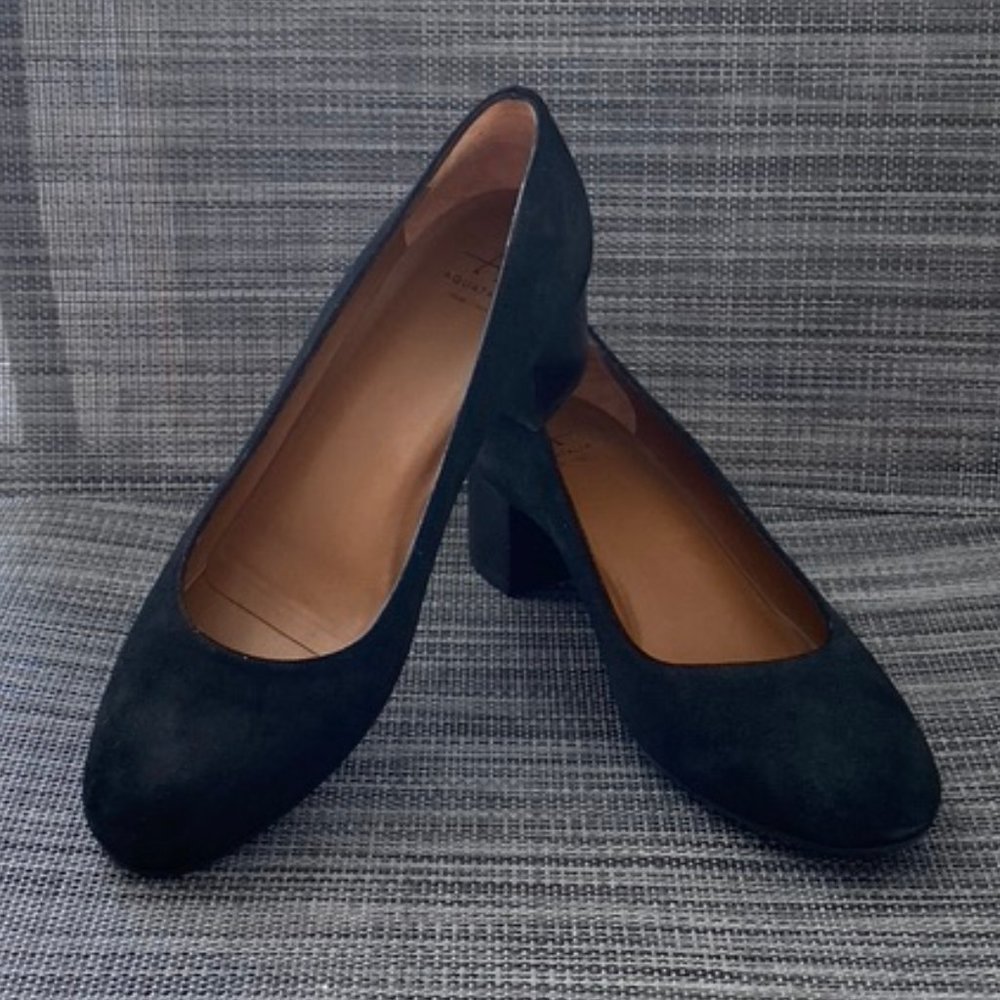 Aquatalia Pasha Suede Block Heel Pumps Black 6M - Picture 2 of 8